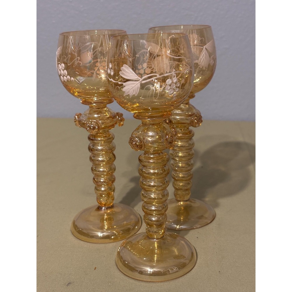 Set of 3 Vintage Fritz Heckert Romer Wine Glasses